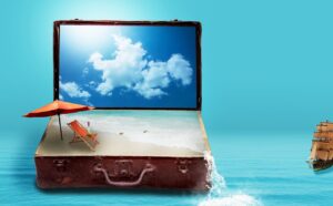 fantasy, to travel, travel, vacations, suitcase, sea, beach, luggage, dreams, holiday plans, travel plans, surreal, nature, imagination, image montage-3502188.jpg